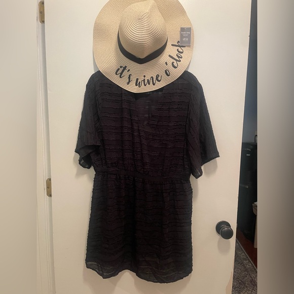 Black Women's Swim Coverup with Sun hat - Picture 1 of 4